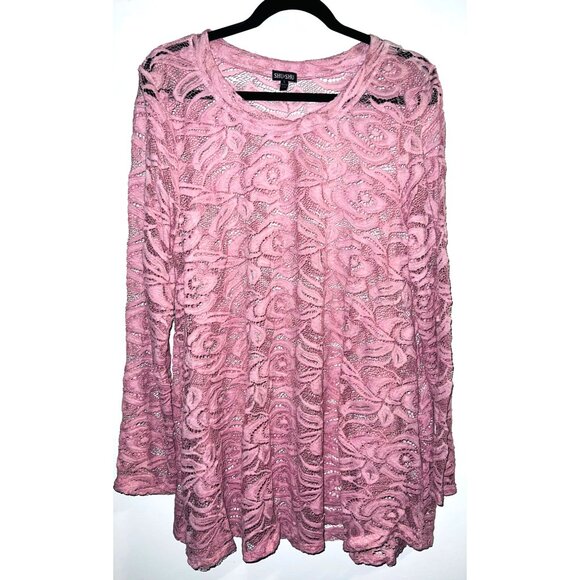 Shu Shu Womens Lace Pink Long Sleeve Sheer Blouse Large - Picture 1 of 3